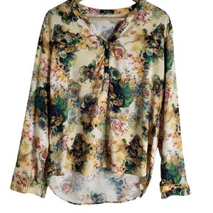 Floral V-Neck Blouse with Long Sleeves
